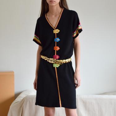 70s knit mini dress with leather appliques 