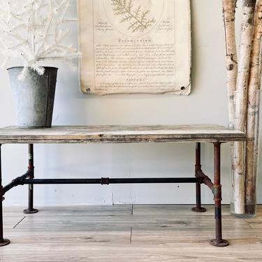 Rustic Wood + Iron Coffee Table | Low Plant Stand Table | Rustic Bench | Wood Planks | Farm Table | Outdoors | Garden | Weathered Reclaimed 