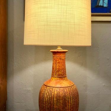 Vintage Orange, Yellow, Black Pottery Table Lamp