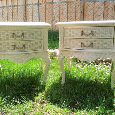 VINTAGE Bedside Tables, Wicker,  French, French Country, Shabby Chic, Large Nighstands, Pair of Nightstands 