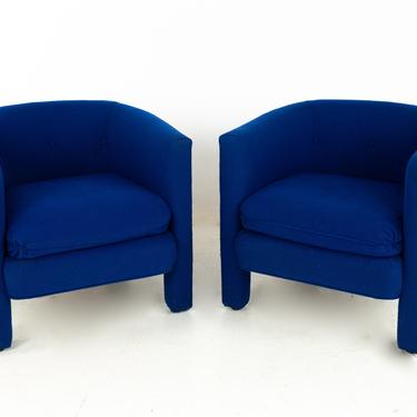 Drexel Heritage Mid Century Upholstered Blue Club Lounge Chairs - Pair - mcm 