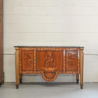 vintage italian marble topped commode with inlaid wood