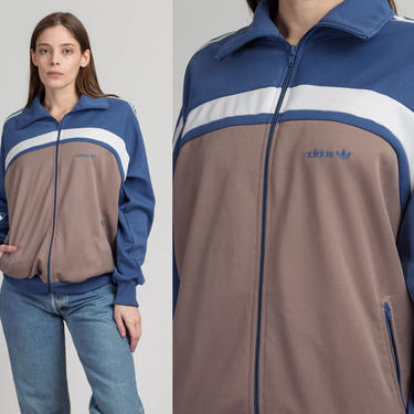 Vintage 80s Adidas Track Jacket - Men's Large | Striped Trefoil Logo Zip Up Streetwear Sweatshirt 