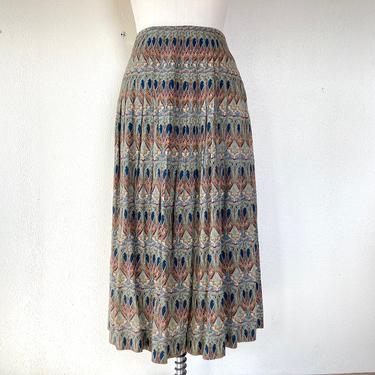 1970s Art Nouveau print rayon midi skirt 