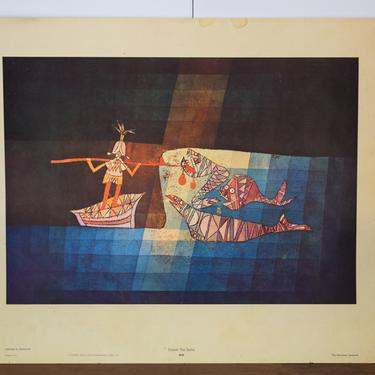 1960s Large Vintage Lithograph. "Sinbad the Sailer" Print by Klee. Original Reproduction Mid Century Art. 