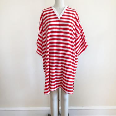 Red and White Striped Terry Swimsuit Cover-Up - 1980s 