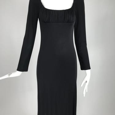 Gianni Versace Couture Black Silk Jersey Low Scooped Shirred Bodice Cocktail Dress 1980s