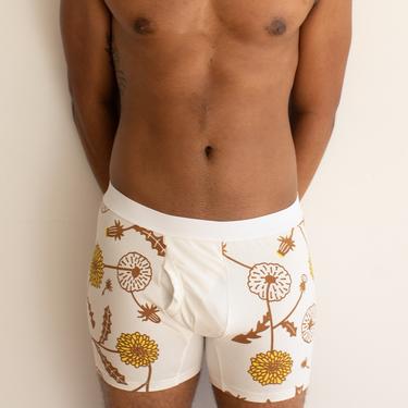 Floral Boxer Brief, Handmade Mens Underwear, Dandelion Print Trunks, Organic Underwear 