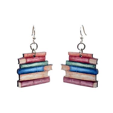 Stack of Books #T090 - Wood Earrings 