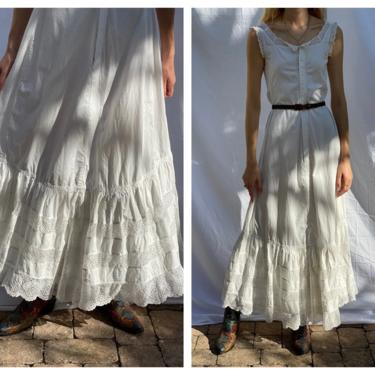 1900s Slip Dress / Casual Wedding Dress / Incredible Antique Edwardian/ Victorian Soft White Cotton Eyelet Lace Gown 