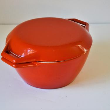 Vintage Burnt Orange  9&quot; Enameled Cast Iron Covered Pot with Lid by Michael Lax for Nacco, Denmark 