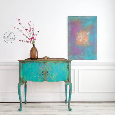 Petite Buffet. Queen Anne Buffet. Boho Table. Accent Table. Painted Mediterranean Buffet. Southwest Decor. Painted Furniture 