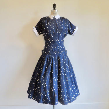 Women's 50s Party Dress by Jonny Herbert Vintage Full Skirt Blue Taffeta Small to Medium VFG