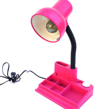 Retro Modern Metal Hot Pink Desk Lamp + Organizer || 80's Hot Pink Articulating Task Lamp || Desk Lighting || Color Pop Office Decor 