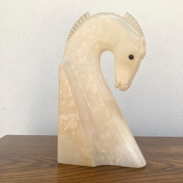 Large White Onyx Horse Bookend