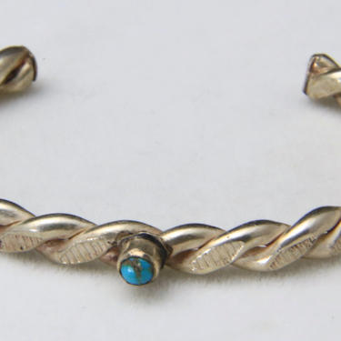 Vintage Turquoise &amp; Sterling Silver Double Strand Twist Child's Cuff Bracelet 