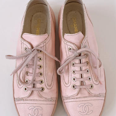 Vintage CHANEL CC Logos Baby Pink Fabric Sneakers Trainers