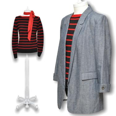 Vintage Lauren Ralph Lauren Navy Blue and Red Striped Nautical Sailor Sweater S 