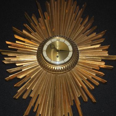 SYROCO MID CENTURY STARBURST/SUNBURST ATOMIC ERA 8 DAY JEWELED CLOCK