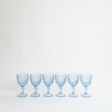 Set of Six Moonstone Light Blue Wine Glasses by FOSTORIA 