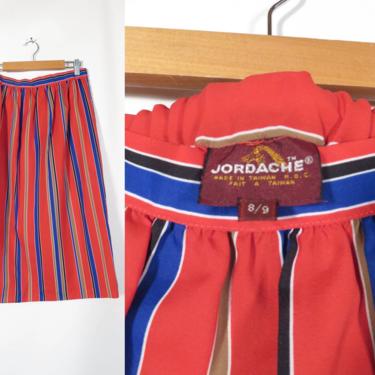 Vintage 80s/90s Jordache Lightweight Summer Striped Elastic Waist Midi Skirt With Pockets Size M/L 