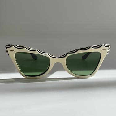 Vintage 1950'S Ray-Ban - Cat Eye Sunglasses - by B &amp; L Ray-Ban USA - Black and White Laminated Frames - Optical Quality 