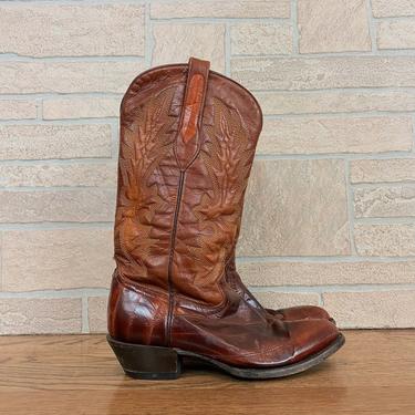 Handmade 1970's Embossed Leather and Eel Skin Cowboy Boots / Women's size 7 
