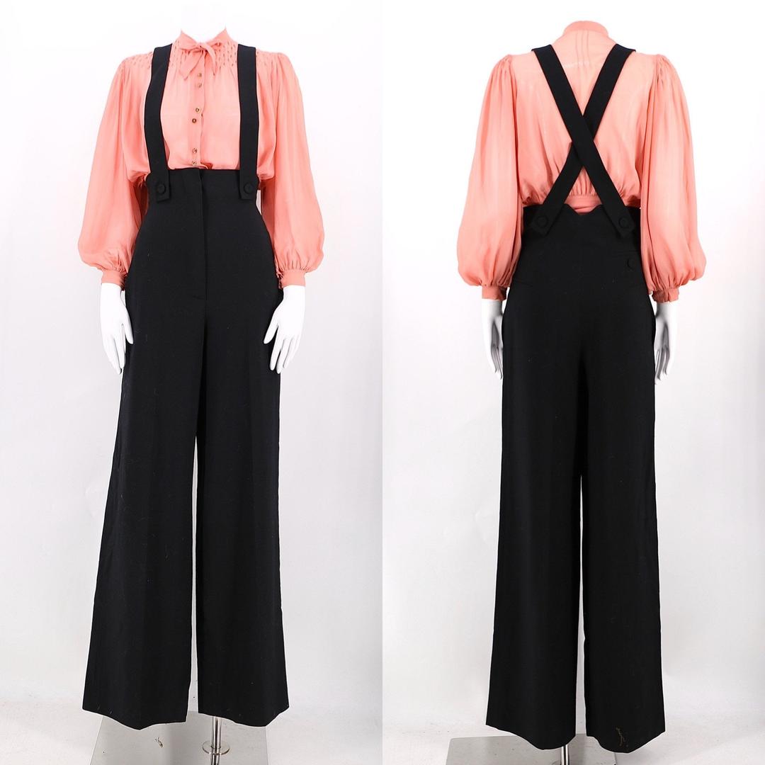 Sonia Rykiel suspender pants size 8 / vintage black wool