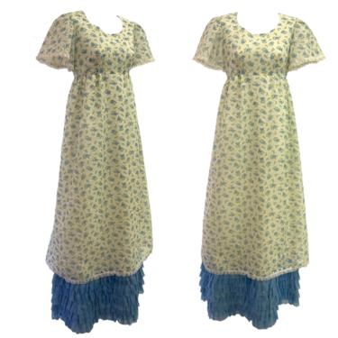 Vtg Vintage 1960s 60s Sweet Calico Floral Eyelet Empire Waist Ruffle Trim Gown 