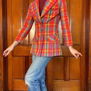 Early 70s Rainbow seersucker plaid blazer 