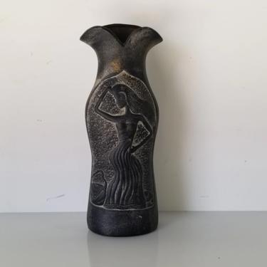 Vintage Art Ceramic Vase With Female Relief. 