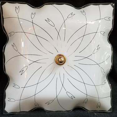 Mid Century Flush Mount Square Shade Vintage Light 11.75 x 7 x 11.75