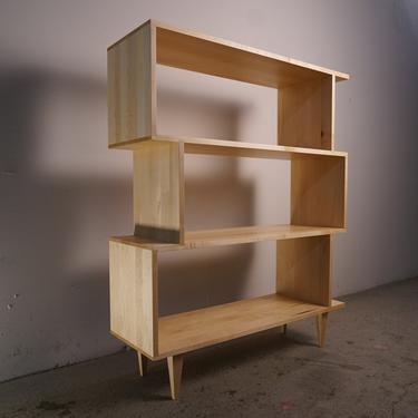 4-Tier OFFSTACK Bookcase, 49&quot;H, Mid Century Record Shelf, Geometric Bookshelf, Modern Offset Shelf (Shown in Walnut) 