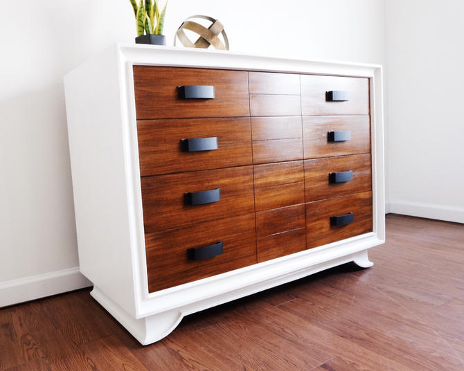 White And Walnut Dresser Mid Century Modern Dresser Changing