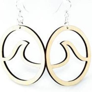 Wave in Circle Earrings - Laser Cut out of Reforested Wood 