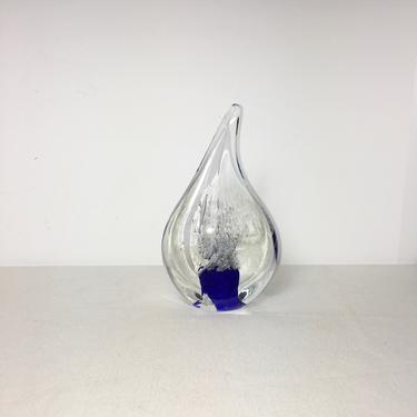 Vintage Murano Teardrop Art Glass Sculpture Cobalt Blue Controlled Bubbles 6&quot; Paperweight 