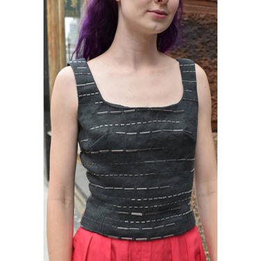 Prada | Gray Beaded Linen Corset Style Top 