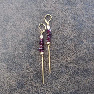 Garnet earrings, Brass minimalist earrings, Long dangle earrings, simple unique earrings, ethnic earrings, boho chic earrings, bohemian 