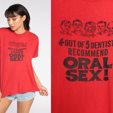 Oral Sex Shirt 4 out of 5 Dentists Recommend Sex Joke Tshirt Sarcastic Shirt Vintage 80s Tshirt 50 50 Retro T Shirt Red Screen Print Medium 