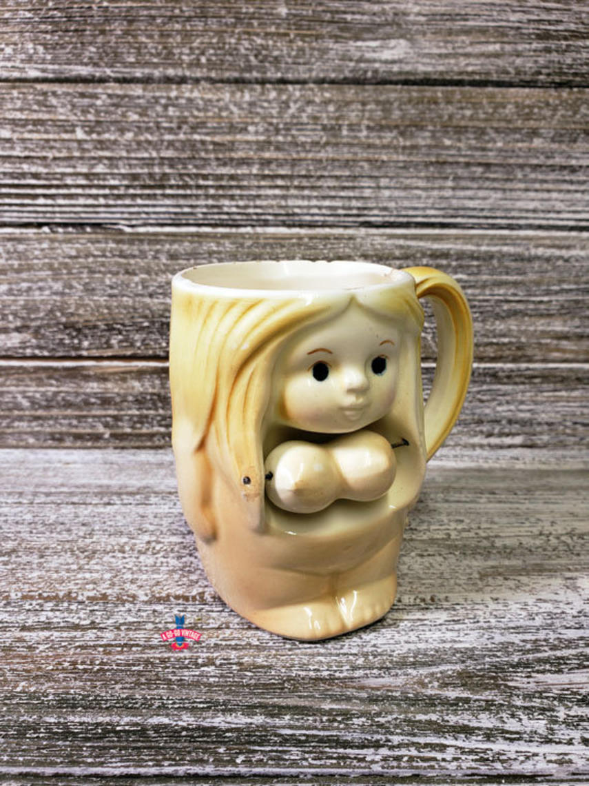 Vintage Nude Coffee Mug, Risque Bouncing Boobs Tea Cup, Novelty