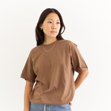 Vintage Large Crew Neck Brown T-Shirt | 100% Cotton | Army Brown Tee | Nude Tee | M L | 