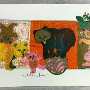 Mid Century Modern Unframed Sloth of Bears Judith Bledsoe Signed Litho 