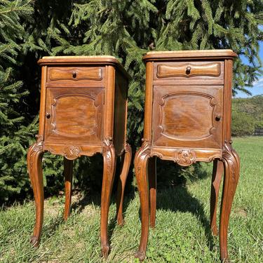 Antique French Marble-Top Side Table/Nightstand Pair