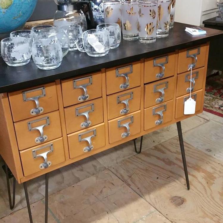 Vintage card catalog repurposed into hallway table. $349.