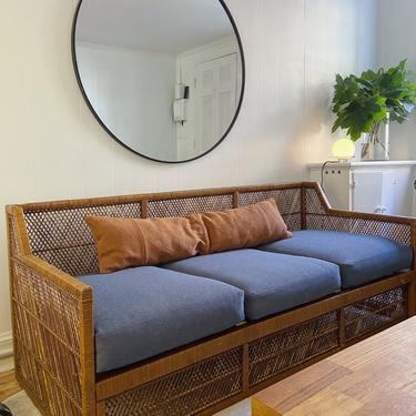 70s Vintage Rattan Sofa by Ficks Reed Cubic Daybed shape lounge low boho 