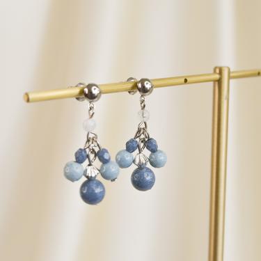 blue beaded dangle earring, bead dangle earring, boho earring, vintage earring, blue earring, blue stud earring, minimal dangle drop earring 