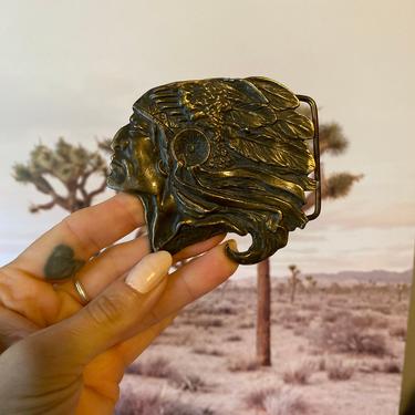 Vintage Bronze 3&quot;x 3&quot; Indian Head Belt Buckle 