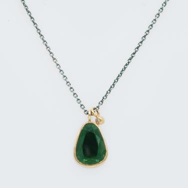 Green Tourmaline &amp; Diamond Drop Necklace