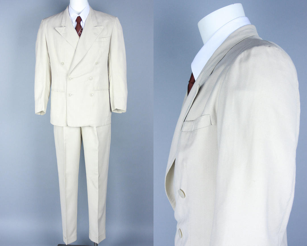 1940s PALM BEACH Suit | Vintage 40s Men's Light Tan Double | Relic