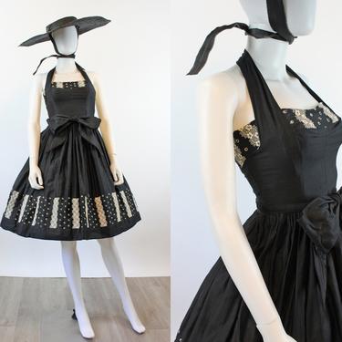 1950s Joan Barrie HALTER cotton dress EYELET xxs | new summer 